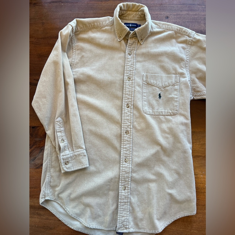 Polo Ralph Lauren Men’s Corduroy Button Down Shirt Brown  With Pocket L